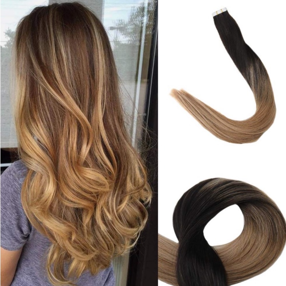 ✨ 3 20” #1B #8 #12 BALAYAGE HUMAN HAIR TAPE INS